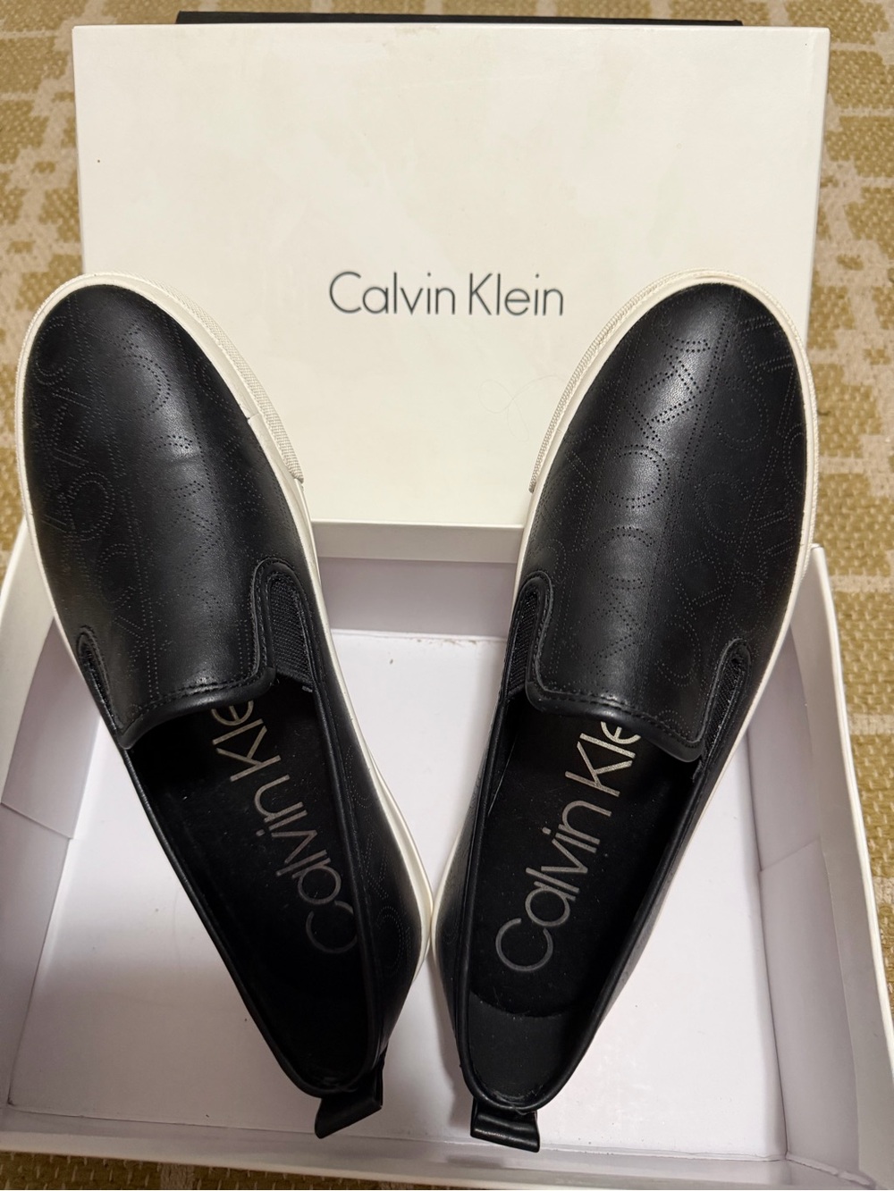 Calvin Klein Black Slip-On Casual Loafers with White Sole